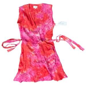 Honorine Pink Red Tie Dye Edie Popsicle Sleeveless Wrap Mini Dress sz S NEW Tags